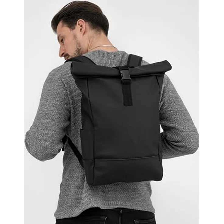 "Johnny Urban Cityrucksack Harvey Medium, Rolltop Damen Herren, Laptop Fach (1-tlg), Wasserabweisend, Schwarz" – Bild 2