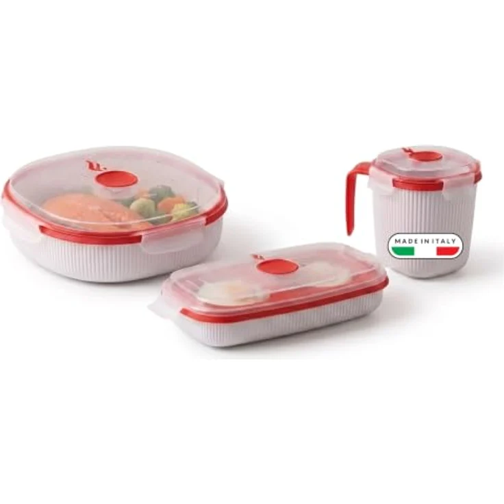 Snips Microwave Frischhaltedosen Set 3, Dampfgarer 2L, Eierkocher und Suppentasse, Made in Italy, spülmaschinengeeignet – Bild 1