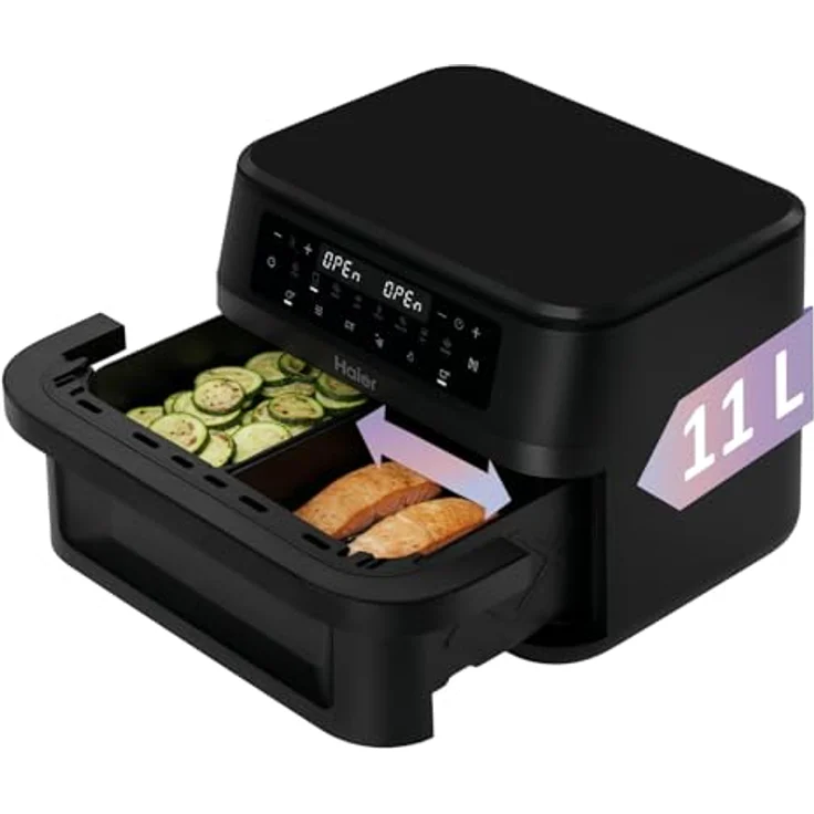 Haier Heißluftfritteuse Flex I 11 L Airfryer Dual, 8-in-1 mit herausnehmbarer Trennwand, Sichtfenster, Antihaftbeschichtung, spülmaschinenfest – Bild 1