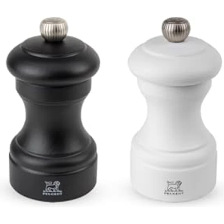 PEUGEOT Gewürzmühle Bistro Duo PM+SM, 10cm, mattschwarz und mattweiß, aus Buchenholz mit regulierbarem Mahlwerk für Salz und Pfeffer – Bild 1