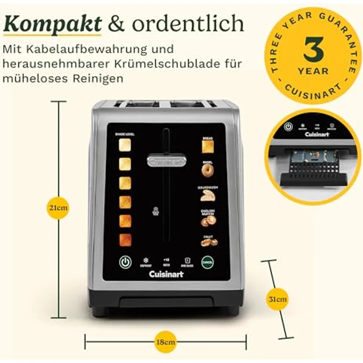 Cuisinart SimpliTouch 2-Slice Touchscreen Toaster, Edelstahl mit Farb-Touchscreen, XL-Schlitze, 6 Bräunungsstufen, intelligente Voreinstellungen – Bild 8