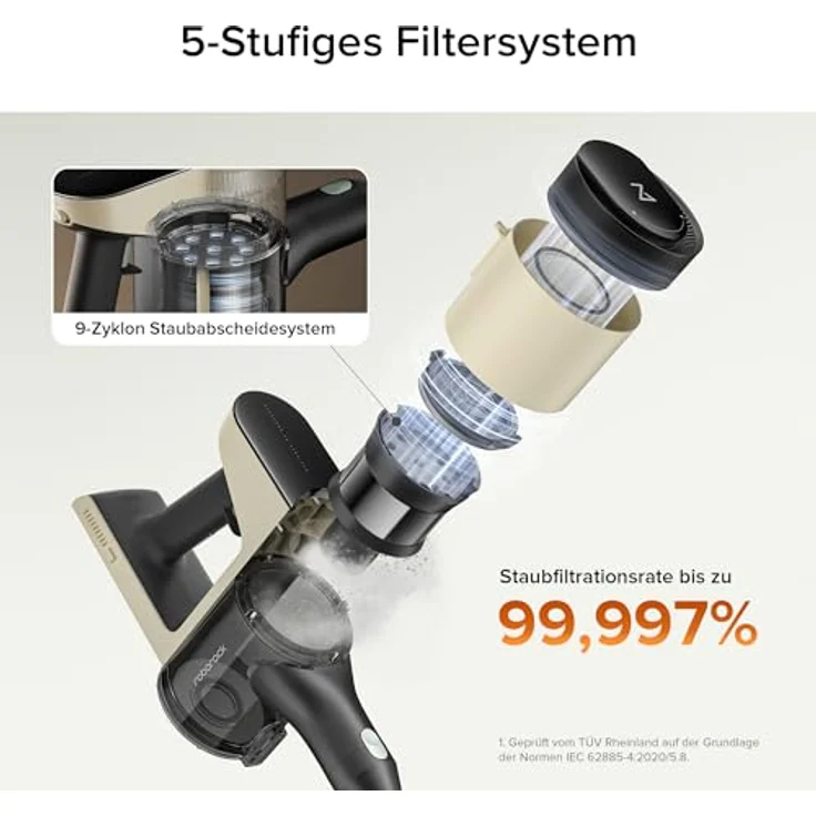 Roborock H5 Akku Staubsauger - 158AW Saugleistung, 120.000 RPM, Leichtes Design (1,55 kg), 60 Min Akkulaufzeit, 3-in-1 Bürstenköpfe Staubsauger Kabellos, Geeignet für Böden, Teppiche, Tierhaare – Bild 3