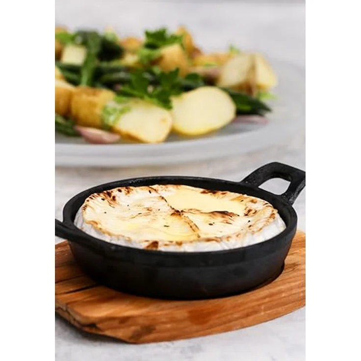 Artesà Miniatur Gusseisentopf mit Holzbrett, induktionsfähig, rund, für Tapas und Gratins, schwarz (6,4 x 4,9") – Bild 3