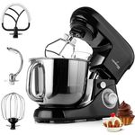 LEHMANN Planetarische Küchenmaschine mit Edelstahlschüssel 5 L, 2200 W, 6 Geschwindigkeit Teigmaschine, inkl. Spritzschutzdeckel, Knethaken und Schneebesen (Schwarz)