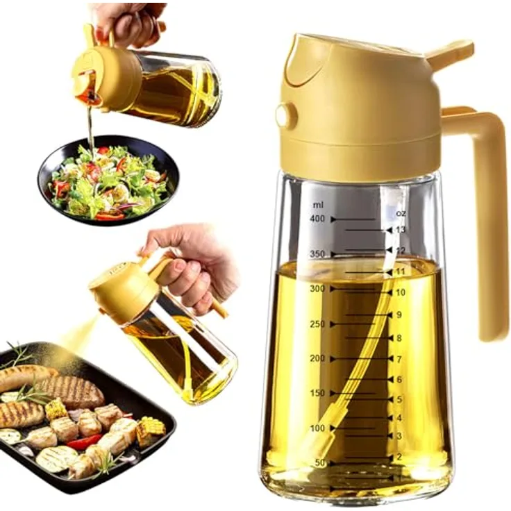 TrendPlain 16oz Ölsprüher für Speiseöl, 2-in-1 Ölspender und Ölsprüher mit präziser Ölkontrolle, gelb