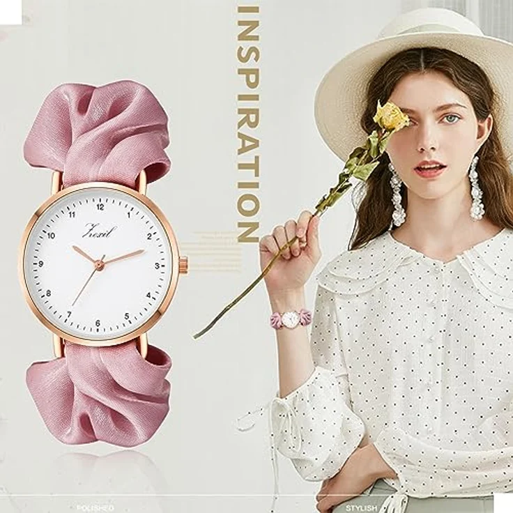 JewelryWe Uhren Damen, Elastisches Haarband mit Lila Haargummi, Analog Quarz Armbanduhr für Frauen und Mädchen – Bild 4