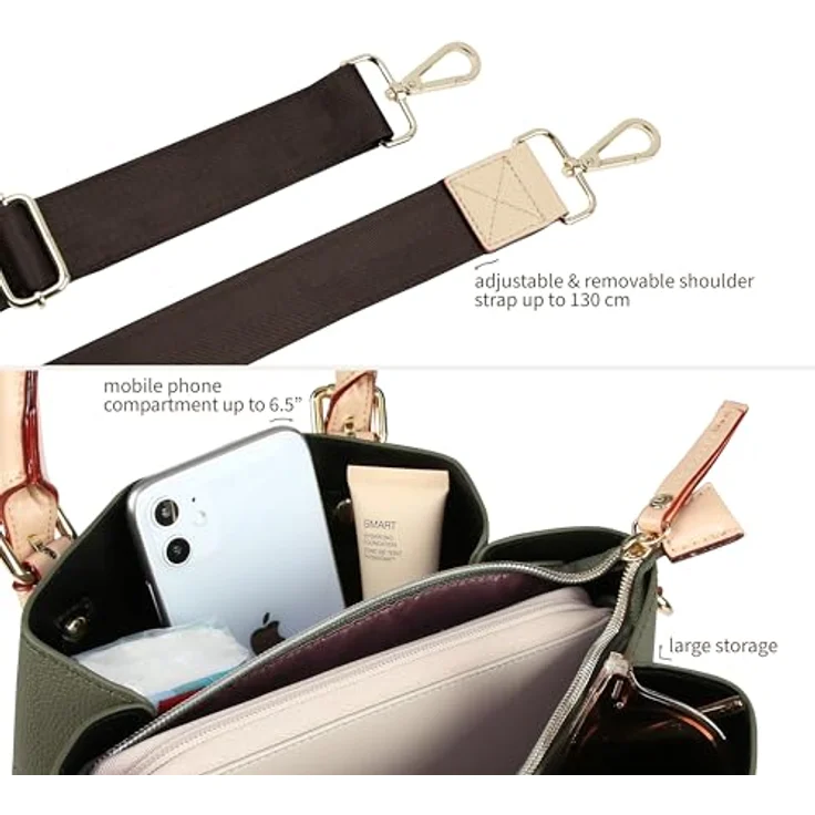 Bugatti Ella, Damen Kurzgrifftasche in Grün, leichte Handtasche mit Schulterriemen und mehreren Fächern – Bild 5