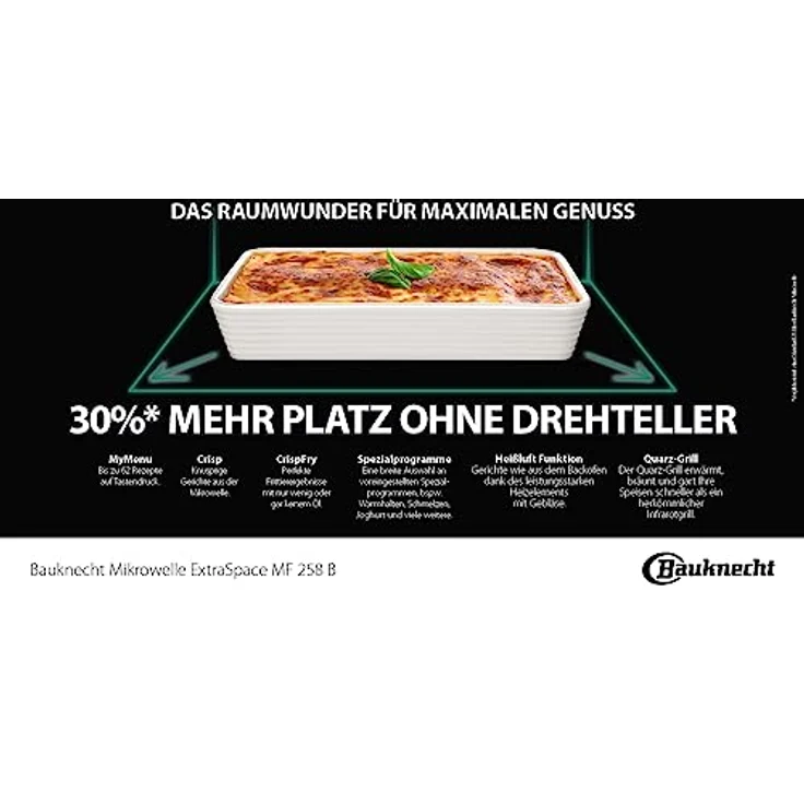 Mikrowelle MF 258 B/Extra Space: Kombi Ohne Drehteller/My Menu/Crisp/Crisp Fry/Spezialprogramme/Heißluft/Quarz Grill/Auto Clean/Autom. Rezepte/25 L – Bild 5