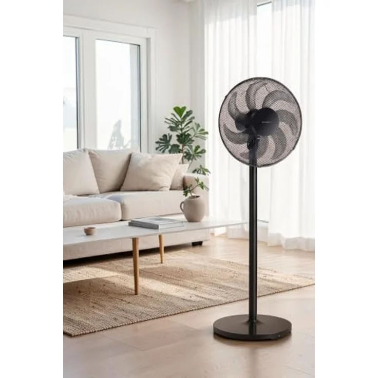 KUMTEL Standventilator KTF-760, 50 W, 7-Blatt-Rotor, Kupfermotor, höhenverstellbar, schwarz – Bild 4