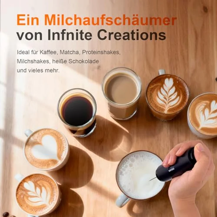 GRIFEMA Milchaufschäumer Elektrisch USB Aufladbar, Edelstahl Hand Milchschäumer mit Ein-Knopf-Bedienung und 500mAh Akku – Bild 3