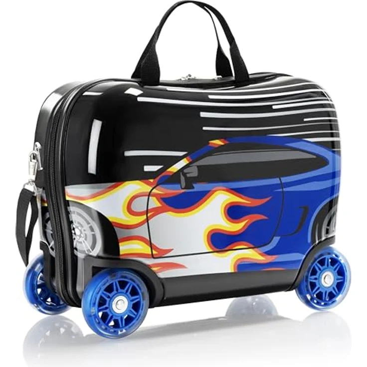 Heys Kinderkoffer Kids Ride-On, 16 cm, 4 Rollen, Marienkäfer, Feuerwehrauto, Kutsche, Rennwagen - Polycarbonat-Verbundwerkstoff, Leichtgewicht, Inline-Skate-Räder mit bunten Lichtern – Bild 2