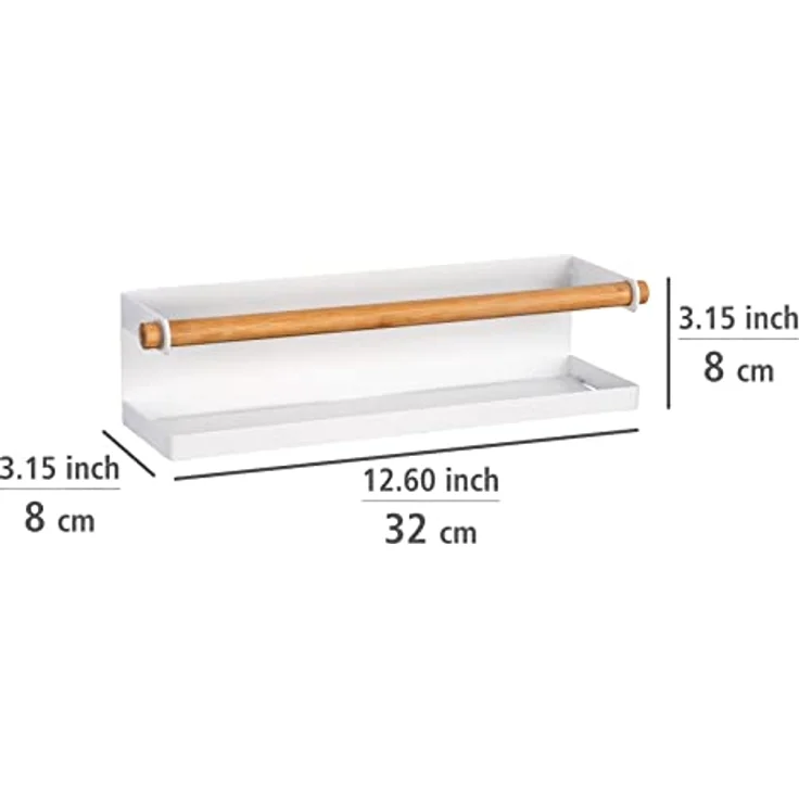 WENKO Gewürzregal Magna, magnetisches Regal aus Metall mit Bambus-Detail zum Aufbewahren und Präsentieren von Gewürzgefäßen, Anbringung ohne Bohren mit Magnet oder Klebeband, 32 x 8 x 8 cm, Weiß – Bild 4