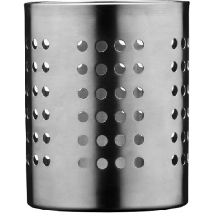 Premier Housewares Cutlery Caddy Runder Besteckhalter aus gebürstetem Edelstahl mit kleinen Löchern, 10 cm Durchmesser, Silber, 10 x 10 x 13 cm – Bild 2