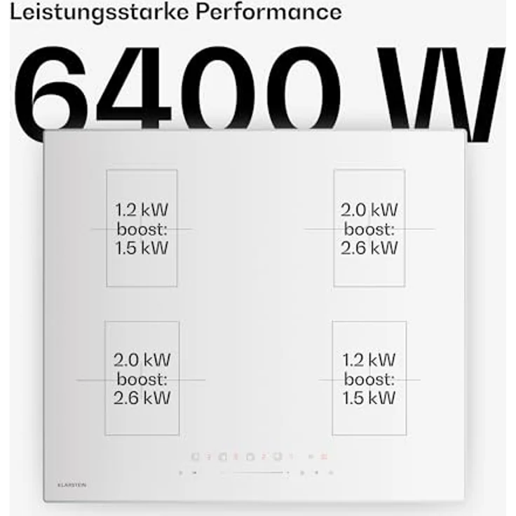 Klarstein Velaire XFC604I-W8-ELS, Induktions-Kochfeld mit 4 Kochzonen, 6400 W, Touch Timer, schwarz – Bild 3