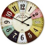 K&L Wall Art leise Retro Wanduhr Shabby Chic Küchenuhr Bunte Holz Vintage Wanduhren Ø40cm große Uhr Quarz Uhrwerk lautlos (40cm Durchmesser, MDF)