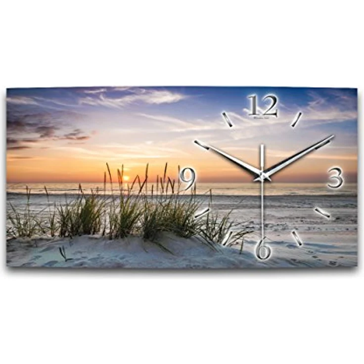 Kreative Feder Düne Sandstrand Meer Relax XXL Designer leise Funk Wanduhr Funkuhr modernes Design * Made in Germany* WA013FL (50x25cm) – Bild 1