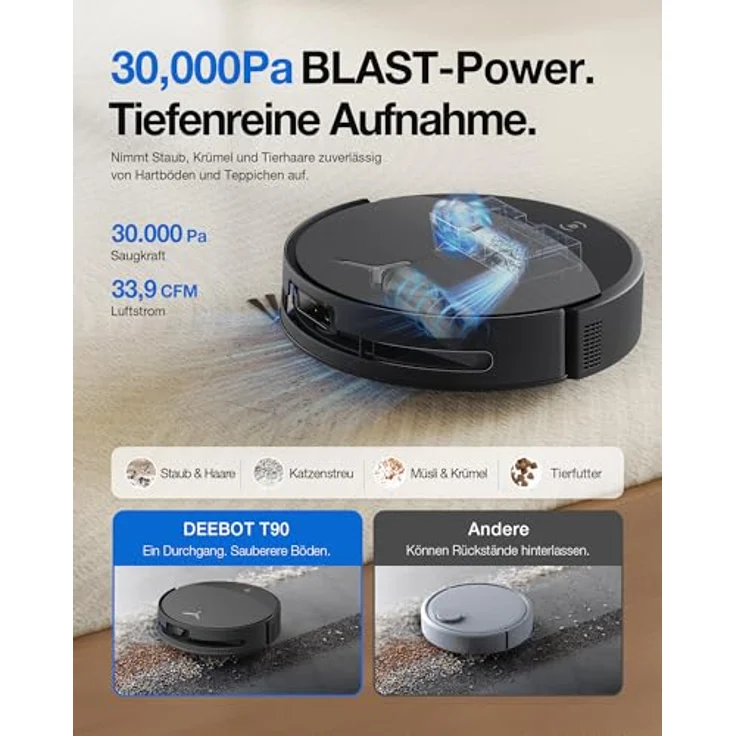 ECOVACS DEEBOT T90 PRO OMNI, Saug- und Wischroboter mit 30.000 Pa Saugleistung, automatischer Moppreinigung und PowerBoost-Technologie – Bild 2