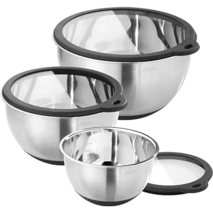 Spring Tools FUSION2+ Schüssel-Set mit Glasdeckel, 3-teilig, hitzebeständig, Edelstahl, luftdicht und auslaufsicher