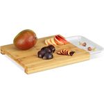 relaxdays Schneidebrett Bambus Schneidebrett mit Auffangschale, Bambus, Natur, Weiß, ausziehbare Auffangwanne mit Rand