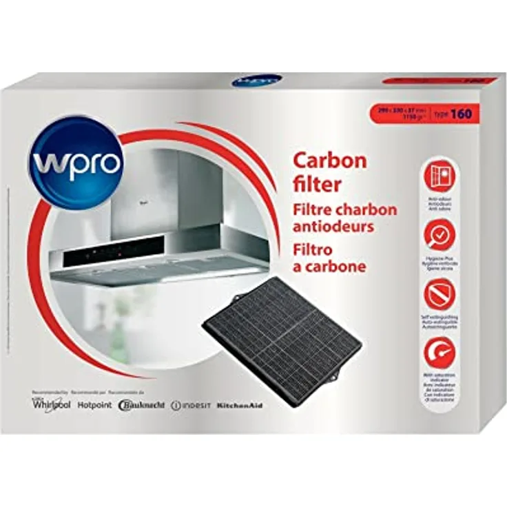 Whirlpool Kohlefilter Typ 160 CHF160, Dunstabzugsfilter 290 x 230 mm, kompatibel mit AKR998 und Scholtes Modellen