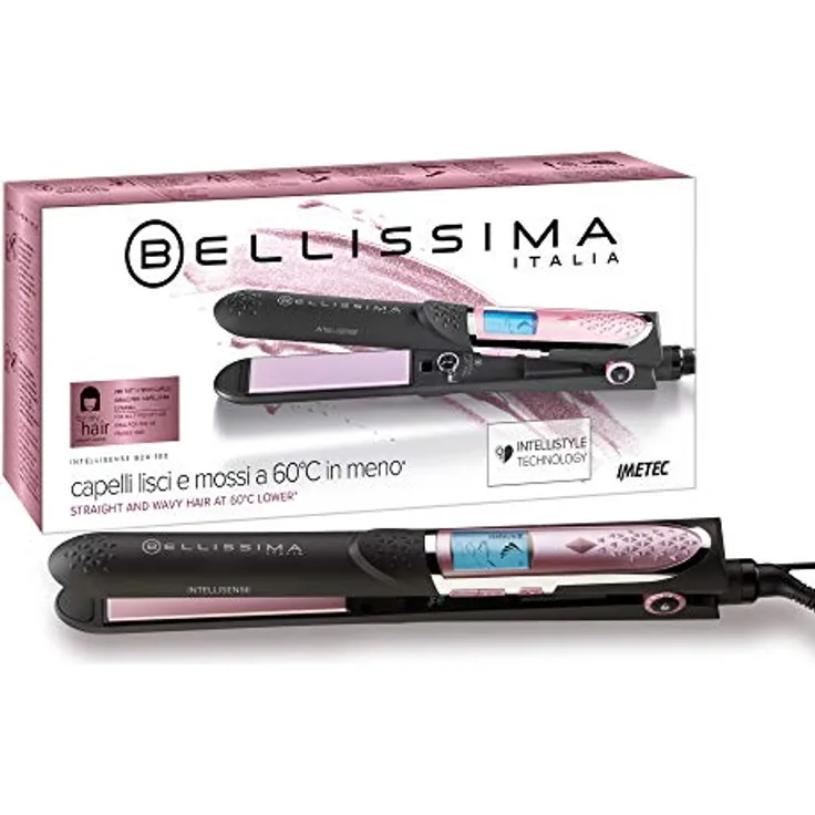 Bellissima Intellisense B24 100, Glätteisen für glattes und lockiges Haar bei 60° C weniger als mit herkömmlichen Geräten, dank der Intellistyle-Technologie, Haarglätter