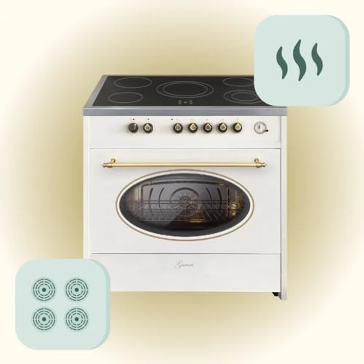 Gurari Elektro Standherd GCH E 912 CR Retro Standherd 90 cm Creme | Glaskeramik Herd Range Coocker 121 L | 8 Funktionen | Heißluft | Grill | Elektro Herd 5 Hi-Light Zonen Kochfeld | Teleskopauszug – Bild 2