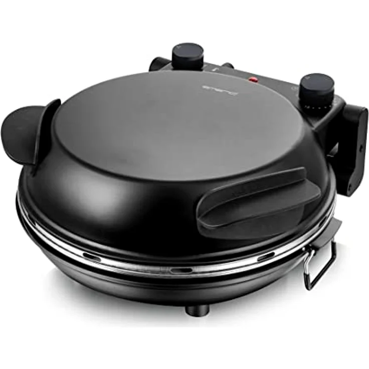 Emerio Pizzaofen, Platte aus feuerfestem Stein, 31.5 cm Durchmesser, 1200 Watt, Timer, BPA frei, Pizzaheber aus Edelstahl, Schwarz – Bild 2