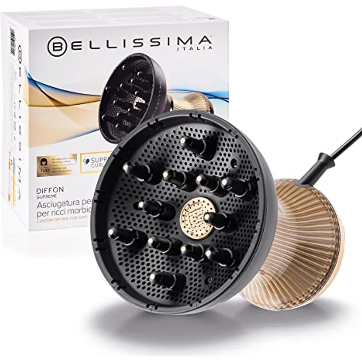 Bellissima Diffon Supreme, Heißluftdiffusor für lockiges Haar, XL Diffuser mit 12 Finger, Ceramic Technology & ArganOil, 2 Geschwindigkeiten, 3 Temperaturen, Ionisator, schonend trocknend