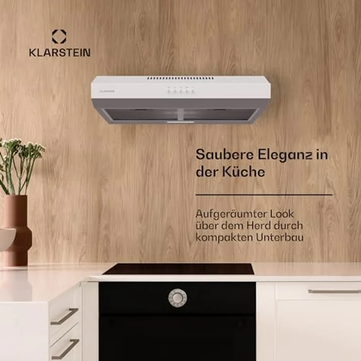 Klarstein Dunstabzugshaube 60cm, Abluft-Dunstabzugshaube mit Spülmaschinenfestem Filter aus Aluminium, Leise Abzugshaube Abluft, 200m³/h Luftstrom, Effiziente Wandhauben mit LEDs & Touch Controls – Bild 2