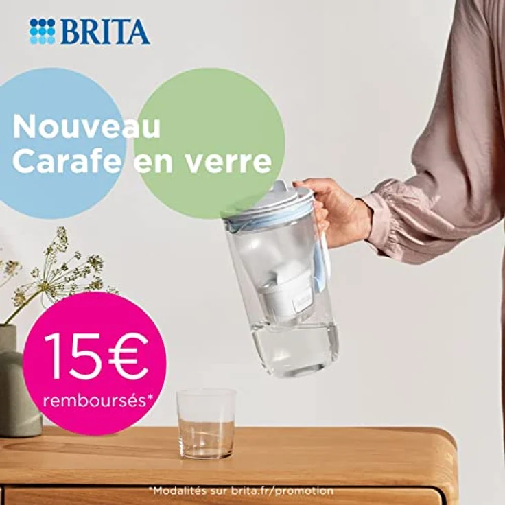 BRITA Karaffe aus blauem Glas (2,5 l) mit 1 x BRITA MAXTRA PRO All-in-1 Filterkartusche - reduziert Zahnstein, Chlor, bestimmte Verunreinigungen und bestimmte Metalle – Bild 2