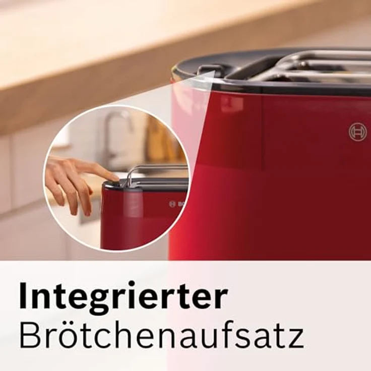 Bosch Kompakt Toaster MyMoment TAT2M124, integrierter Brötchenaufsatz, mit Auftaufunktion, mit Abschaltautomatik, Liftfunktion, Brotzentrierung, perfekt für 2 Scheiben, 800 Watt, Rot matt – Bild 4