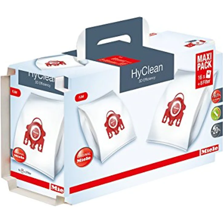 Miele 9922740 Maxipack FJM HyClean 3D, 16 Staubbeutel, 4 Motorschutzfilter, 4 Abluftfilter, hohe Effizienz bei niedriger Leistung – Bild 1