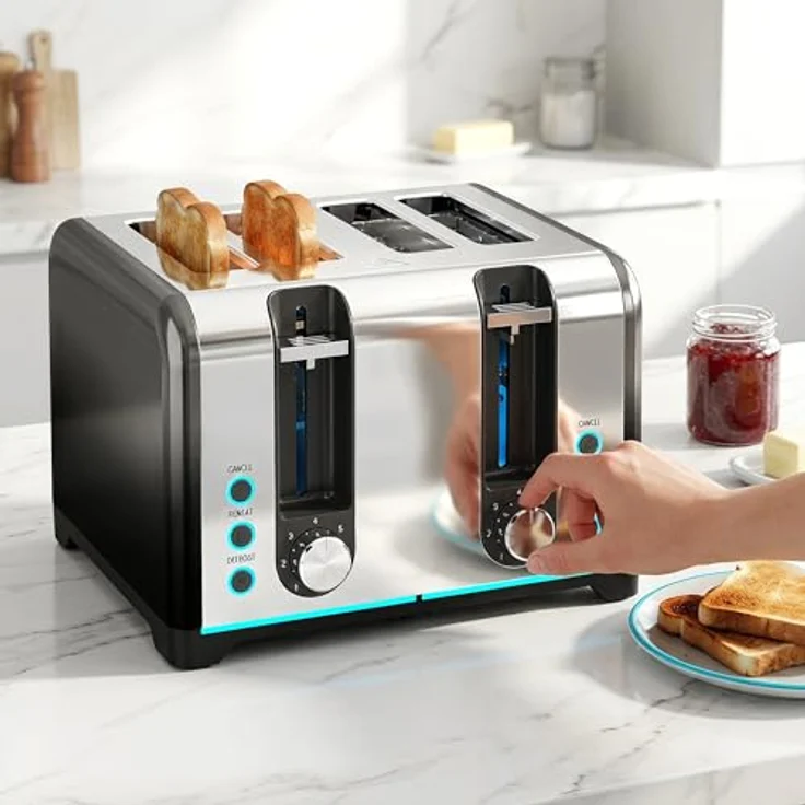 HOMCOM 4-Scheiben-Toaster, 7 Bräunungsstufen, Auftauen, Aufwärmen, Abbruchfunktion, schwarz – Bild 8