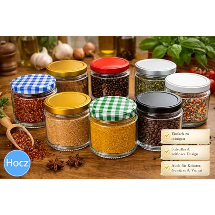 hocz 100x Marmeladengläser 200 ml, Einmachgläser mit schwarzem kariertem Deckel TO 66, luftdicht und spülmaschinenfest, leere Schraubgläser Set, 100 Stück – Bild 5