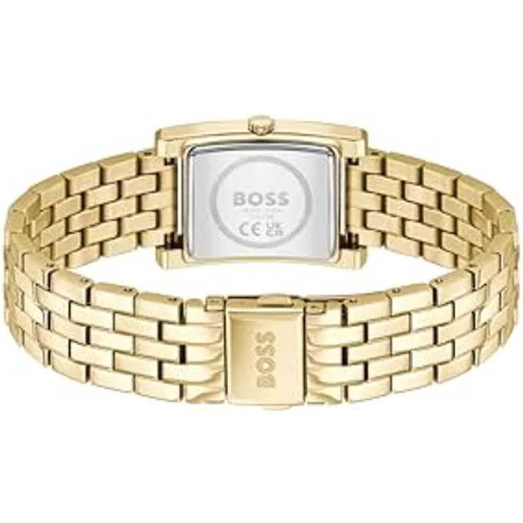 BOSS Analog Quarzuhr für Damen Kollektion Lucy mit Gelbgoldfarbenes Edelstahlarmband - Zeitloses Tank-Design, Gelbgoldenes Sonnenstrahlen-Zifferblatt, Wasserabweisend bis 3 bar – Bild 3