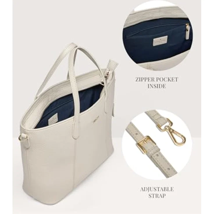 Lazarotti Shopper Bologna Leather, stilvolle Einkaufstasche aus Leder mit verstellbarem Schulterriemen, schwarz – Bild 3