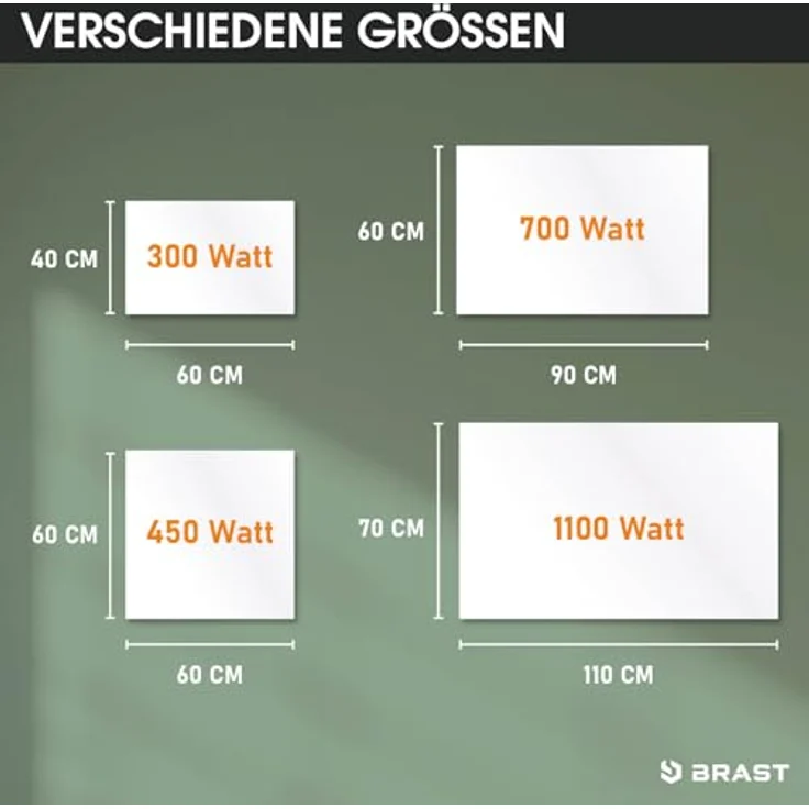 BRAST® Infrarotheizung 1100 Watt | Made in Europe | hoher Wirkungsgrad | Ultraflache Bauweise | IP 1100, Standsystem + Griff – Bild 5