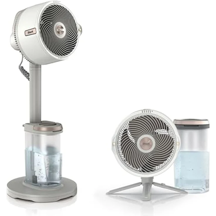 Shark FlexBreeze Pro Mist Akku-Ventilator, tragbarer Ventilator für innen und außen mit Sprühsystem, 20 m Kühlreichweite, 5 Geschwindigkeitsstufen, leise, Farbe Dove, FA300WHEU – Bild 1
