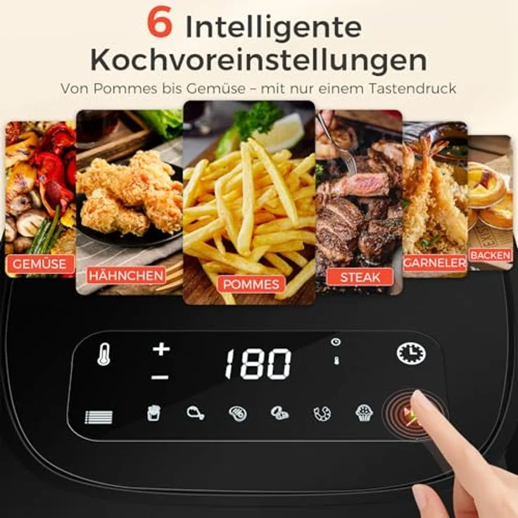 YASHE 4,2L Heißluftfritteuse mit 1500W, LED-Touchscreen, 6 Programmen, rot – Bild 2