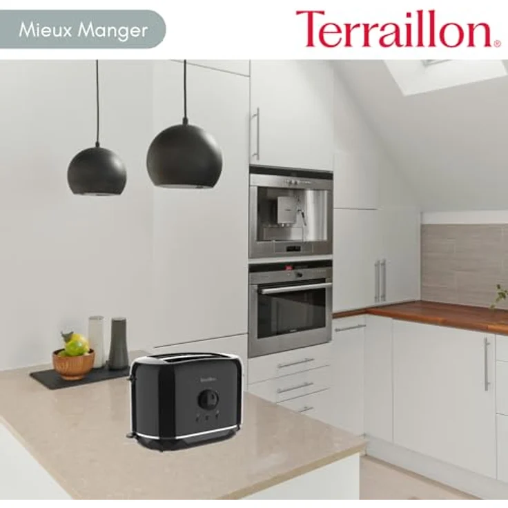 TERRAILLON Schwarzer Diamant Toaster, 2 Schlitze 13 cm, 6 Leistungsstufen (870 W), Aufwärm- und Auftaufunktion, Schwarz – Bild 2