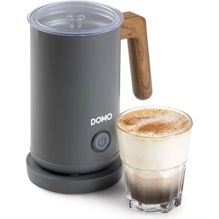 DOMO DO745MF Milchaufschäumer 'Wood You' - Mattgrau - 500 W, 3 Funktionen, drehbar, automatische Abschaltung