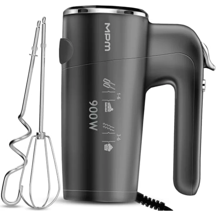 MPM Handmixer 900W, 6 Geschwindigkeitsstufen + Turbo, 4 lange Rühraufsätze mit integrierter Aufbewahrung – Bild 1