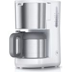 Braun PurShine KF1505 WH Filterkaffeemaschine, 1,2L Edelstahl-Thermokanne für bis zu 9 Tassen, OptiBrew-System, Tropf-Stopp-Funktion, schwenkbarer Filterkorb, Automatische Abschaltung, 1000W, Weiß
