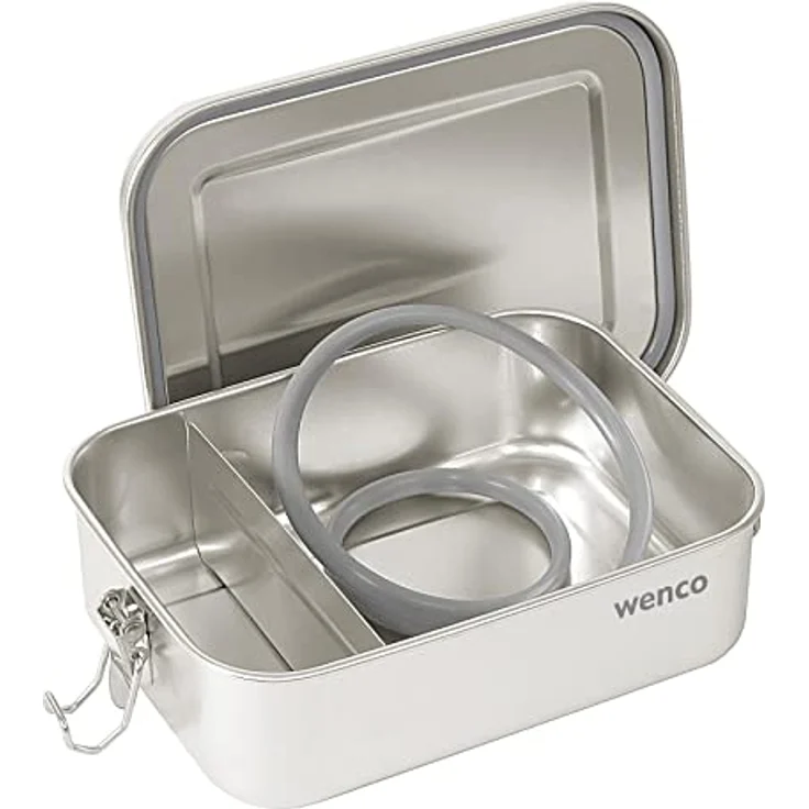 Wenco Premium Lunchbox aus Edelstahl, Mit 2 Fächern, Brotdose mit 1200 ml Fassungsvermögen (1 l Netto-Inhalt), Wasserdicht, Spülmaschinengeeignet, inkl. Ersatz-Silikonring, 18,5 x 14 x 5,5 cm, Silber – Bild 3