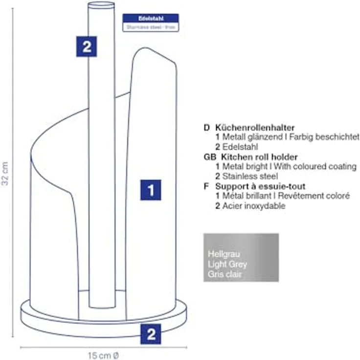 Kela 11203, Küchenrollenhalter Stella, Edelstahl-Metall, 15 cm Durchmesser, Hellgrau – Bild 5