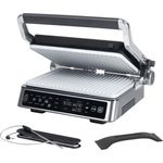Genius Genius Chef Kontaktgrill, Elektrogrill Edelstahl mit 2000 W, 2 austauschbare Platten, integrierte Fettauffangschale und 10 Automatik-Funktionen