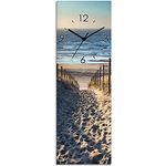ARTLAND Wanduhr ohne Tickgeräusche Glas Quarzuhr 20x60 cm Rechteckig Lautlos Strand Meer Düne Nordsee Urlaub Natur Maritim T9IP - Preisvergleich