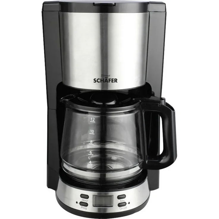 Schäfer Elektronik Filterkaffeemaschine Kaffeezubereiter, 1,5l Kaffeekanne, digitales Bedienelement mit LCD Display