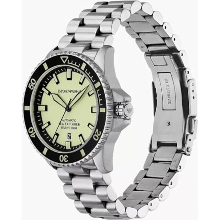Emporio Armani Armbanduhr für Herren, Quarzwerk, 42,5 mm Gehäusegröße, Edelstahl-, Leder- oder Silikonarmband in Hellgrün und Silberton, wasserdicht bis 200 m – Bild 2