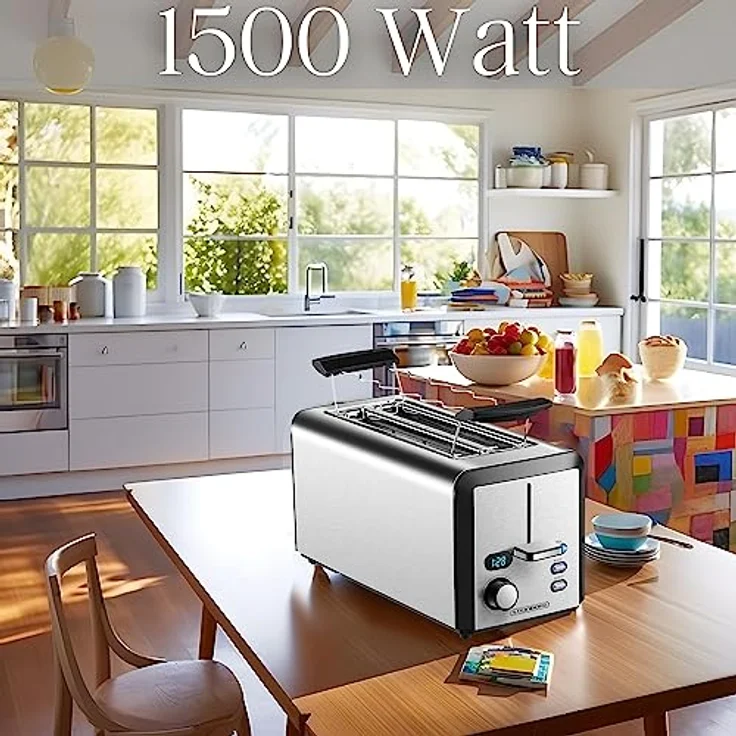 Steinborg Toaster Langschlitz | 4 Scheiben Toastautomat XXL 1500 Watt | 6-Stufen Bräuneregler | Brötchenaufsatz | Auftau-Funktion | Krümelschublade | Edelstahl | Doppelschlitz | LED Display – Bild 5